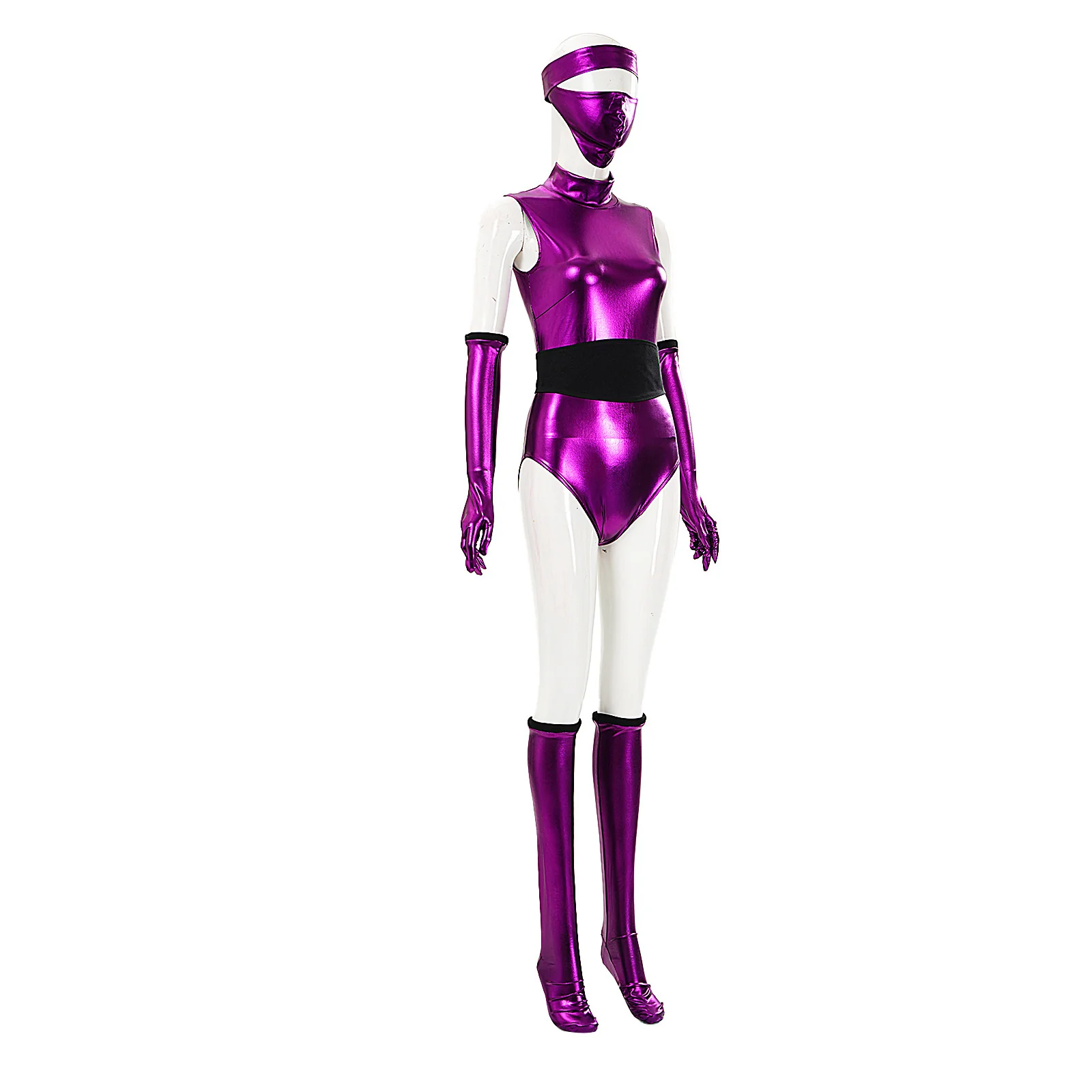 Women Mileena Costume Metallic Purple Warrior Jumpsuit with Mask and Accessories for Masquerade - Image 5