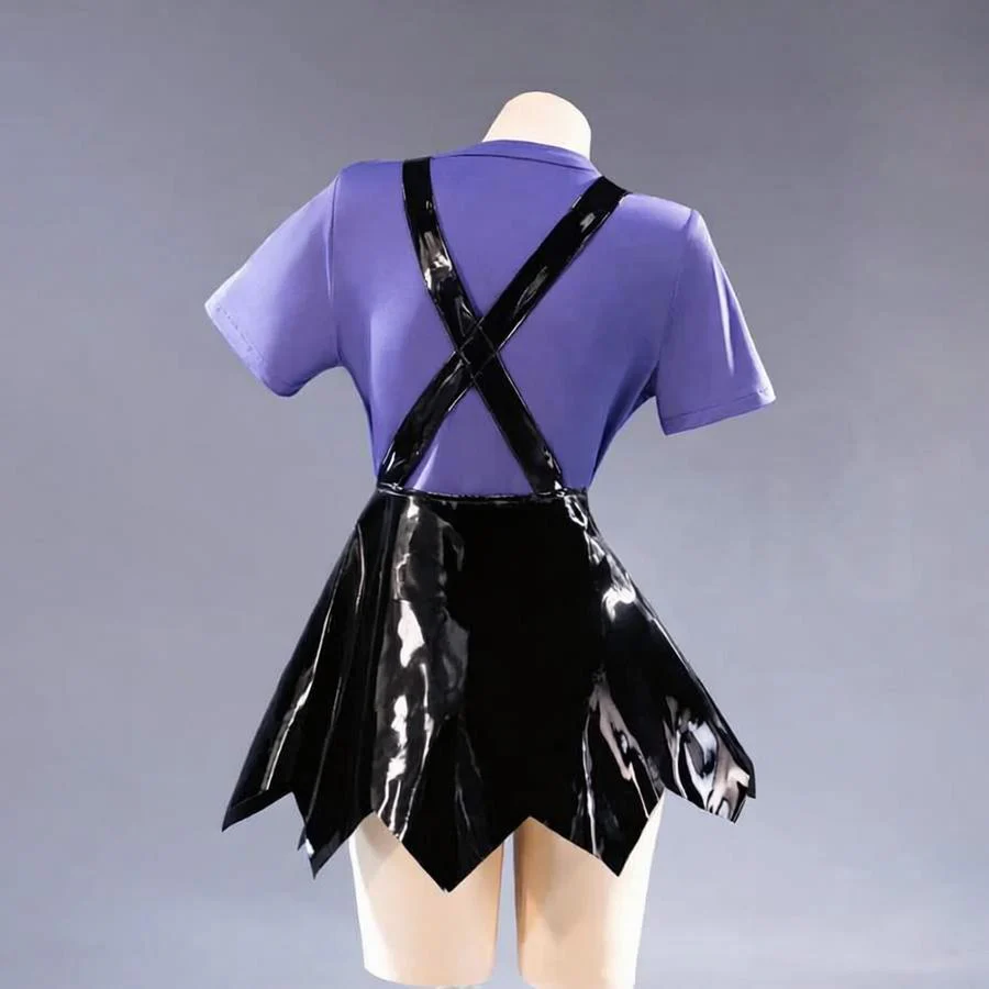 Women Purple Heart Braids Doll Costume PU Leather Dress with T-shirt and Matching Leg Sleeves for Theme Dress Up - Image 4