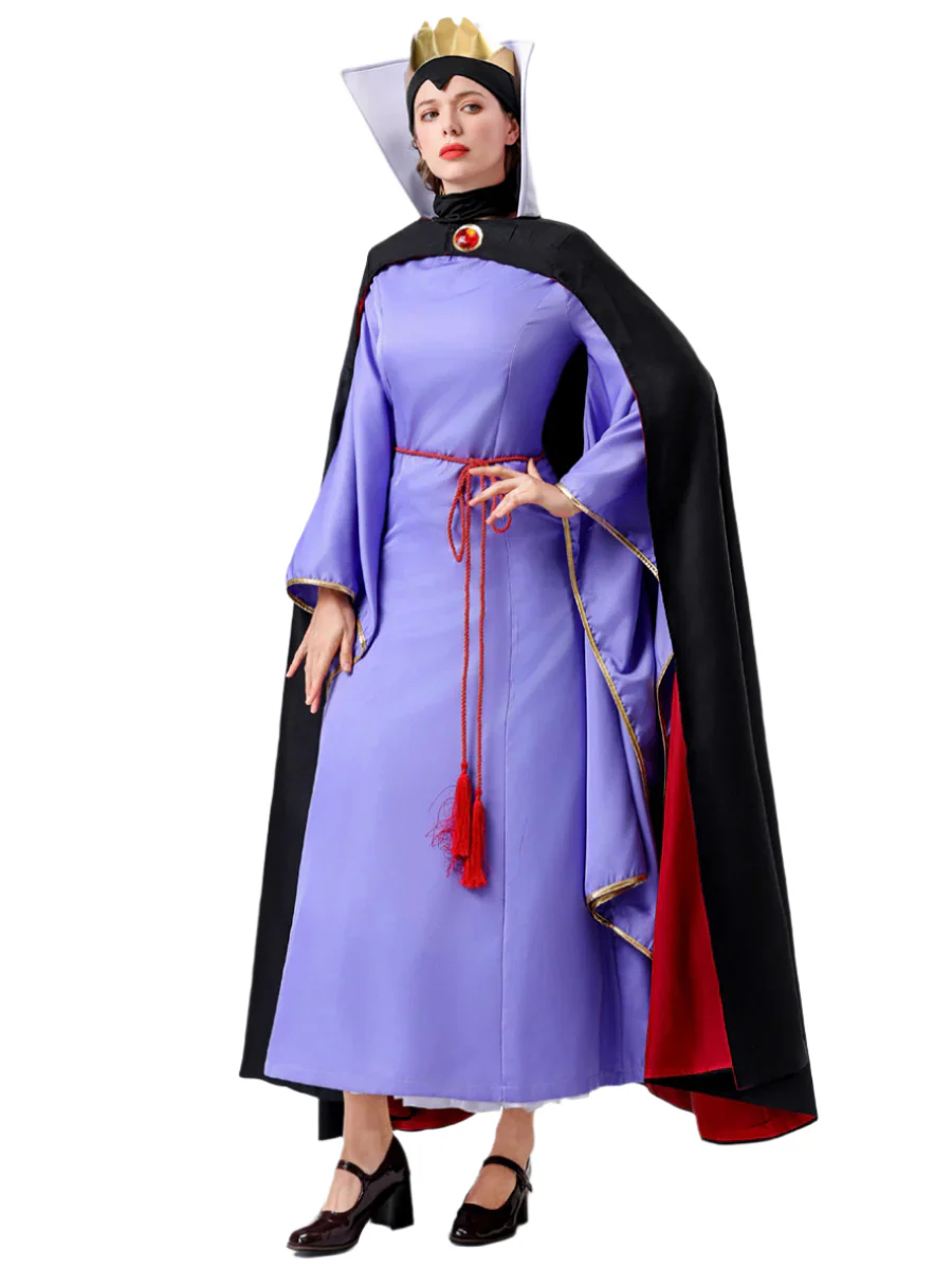 Women Queen Costume Purple Dress with Black Cape and Crown Full Set for Themed Party - Image 6