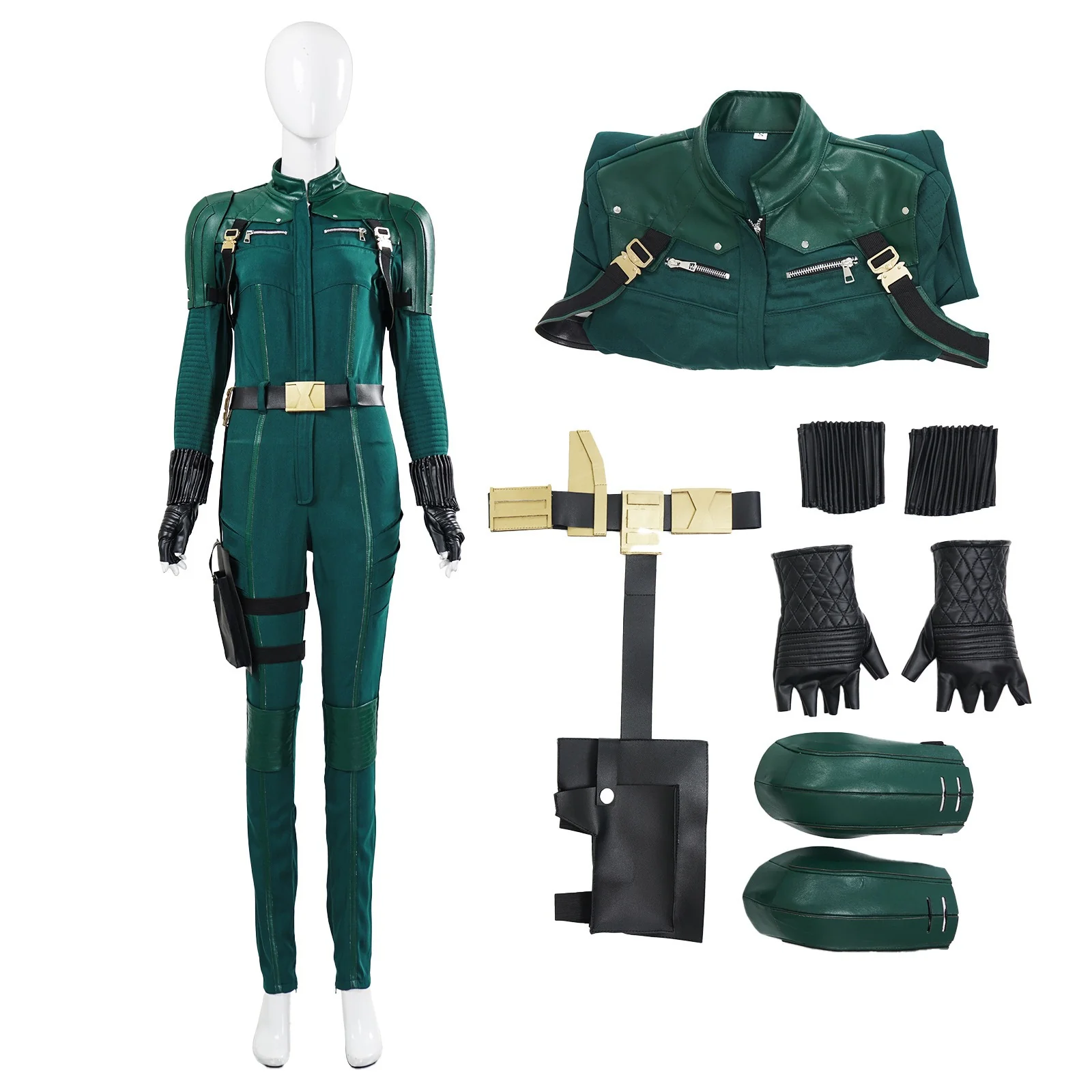 Women Yelena Belova Costume PU Leather Green Jumpsuit with Accessories for Cosplay - Image 11