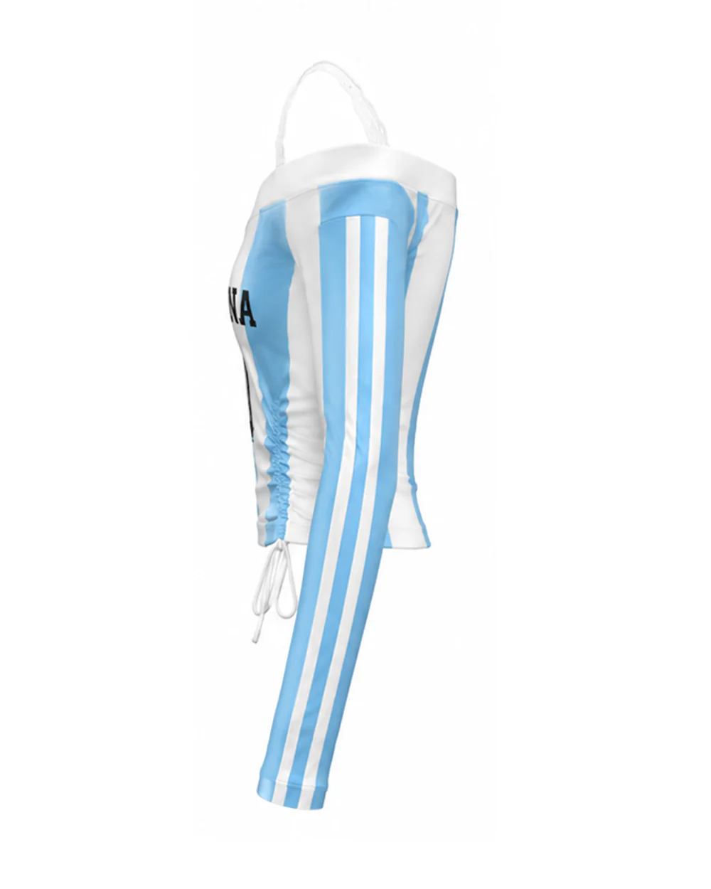 Women's Argentina Jersey Strappy Crop Top Sexy Lace Off Shoulder Ruched Shirt for Game Day - Image 13