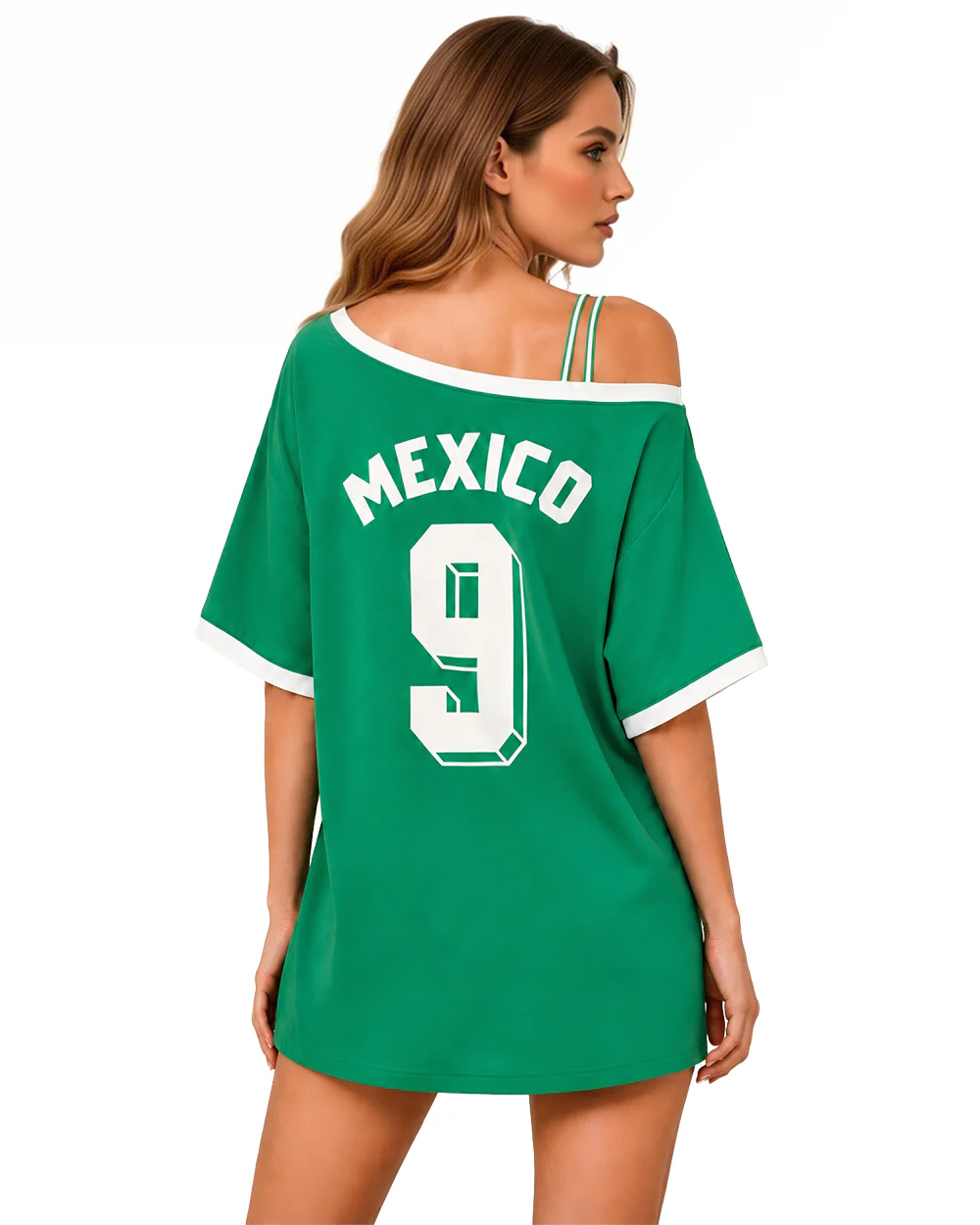 Women's Mexico Jersey Green One Shoulder Strappy Shirt for Sports Game Day Party - Image 2