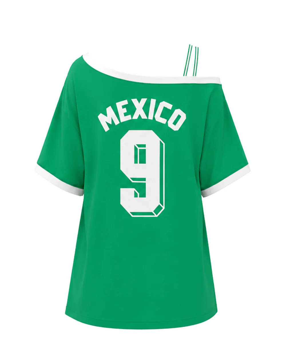 Women's Mexico Jersey Green One Shoulder Strappy Shirt for Sports Game Day Party - Image 6