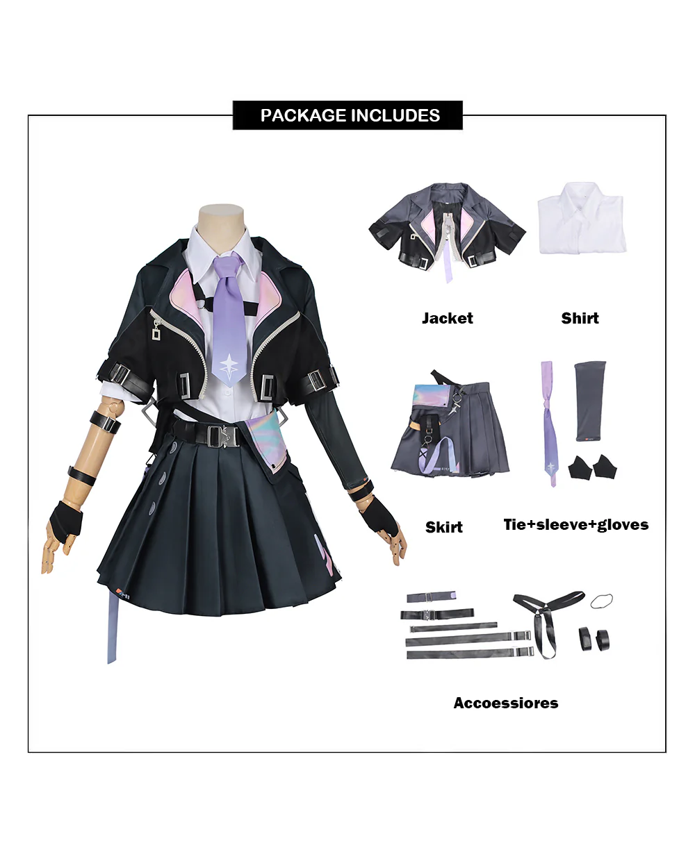 Womens NTE Zero Costume Black Cropped Jacket and Pleated Skirt Set for for Anime Expo Halloween Party - Image 13