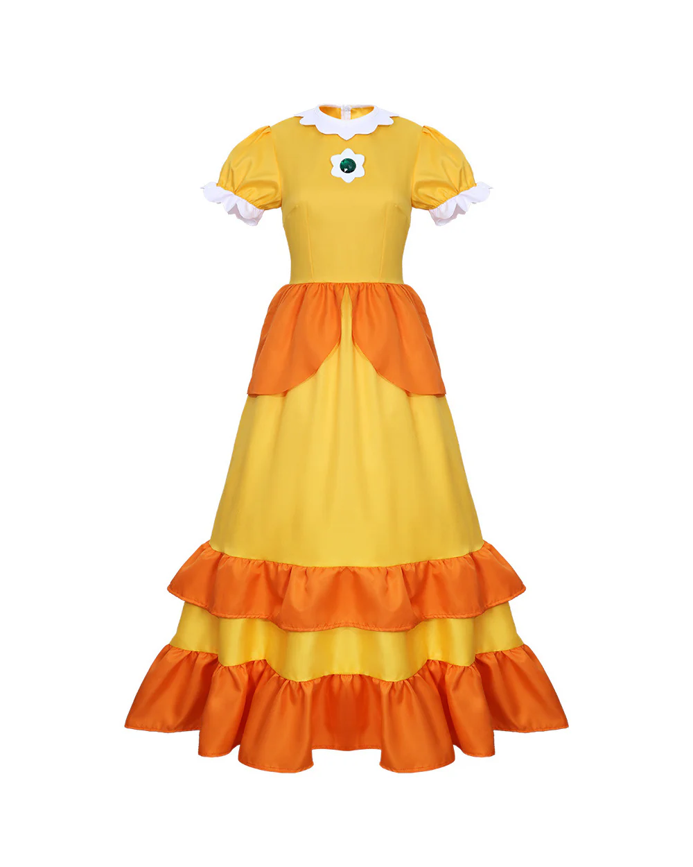 Yellow Flower Princess Costume Royal Gown with Ruffle Trim and Floral Accessories Full Set - Image 4