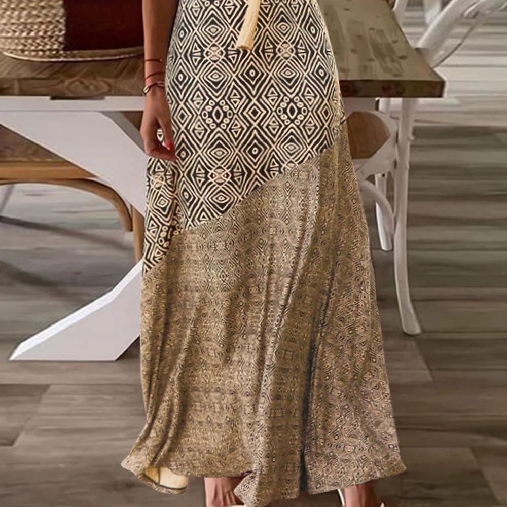 Yellow Geo Print V Neck Cut Out Short Sleeve Maxi Dress - Image 3